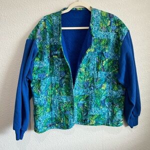 VTG Grandma Quilted Handmade Colorful Patchwork Sweater Cardigan Boho Floral